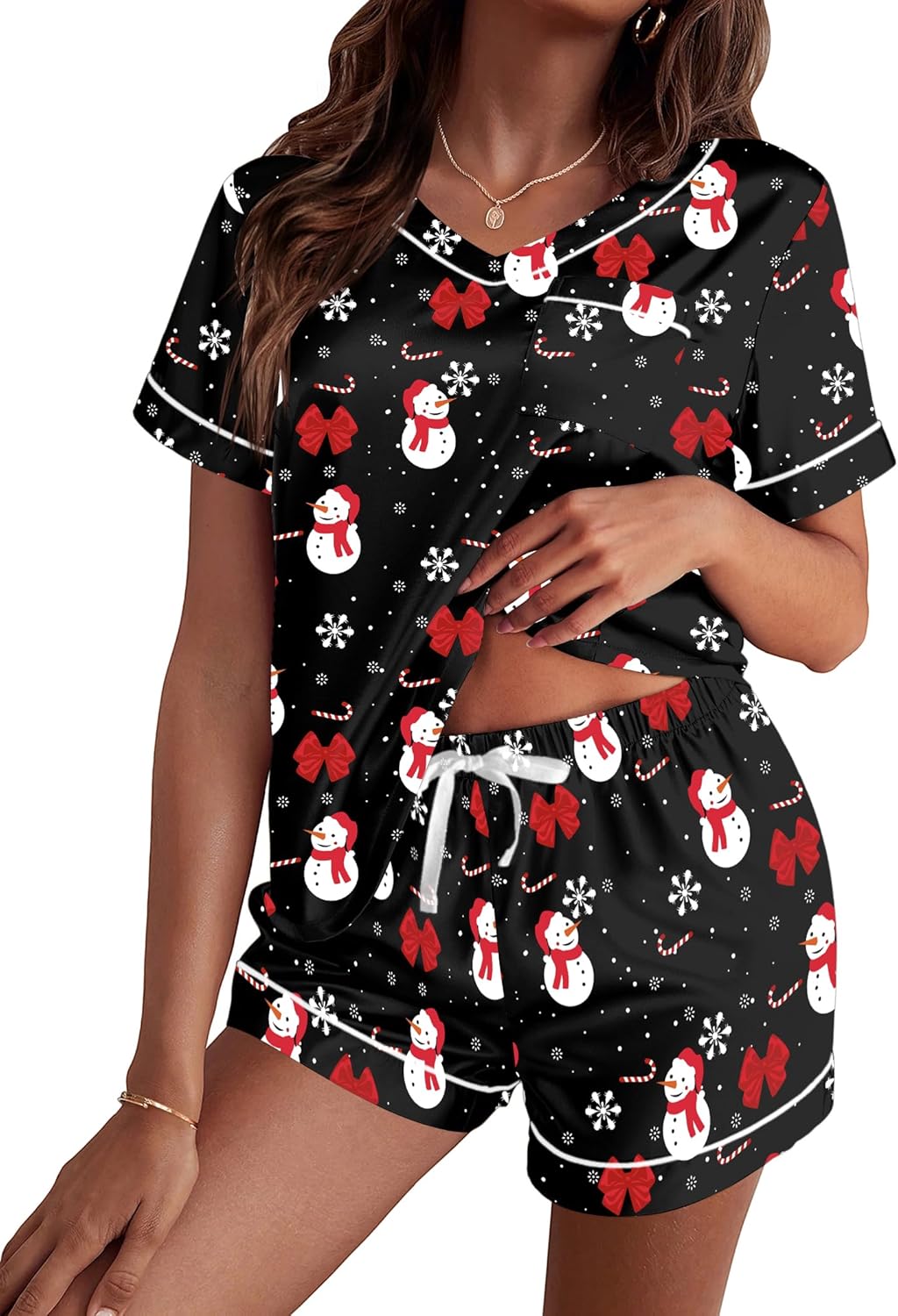 Ekouaer Silk Pajama for Women Short Sleeve Satin Pj Set Two Piece Soft Sleepwear Loungewear, S-XXL-40