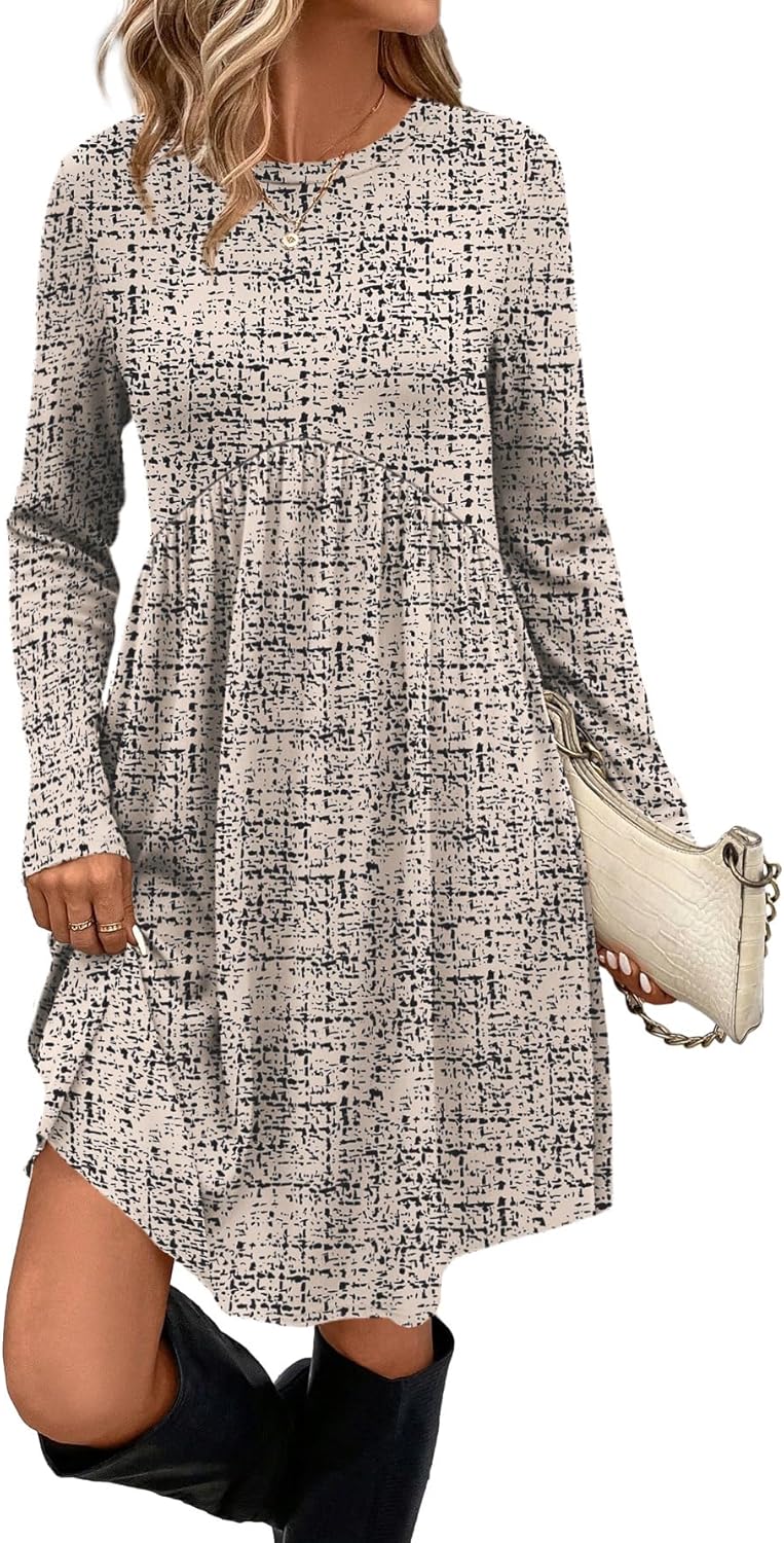 OFEEFAN Long Sleeve Dress for Women Crew Neck Empire Waist Tunic Dress with Pockets-95
