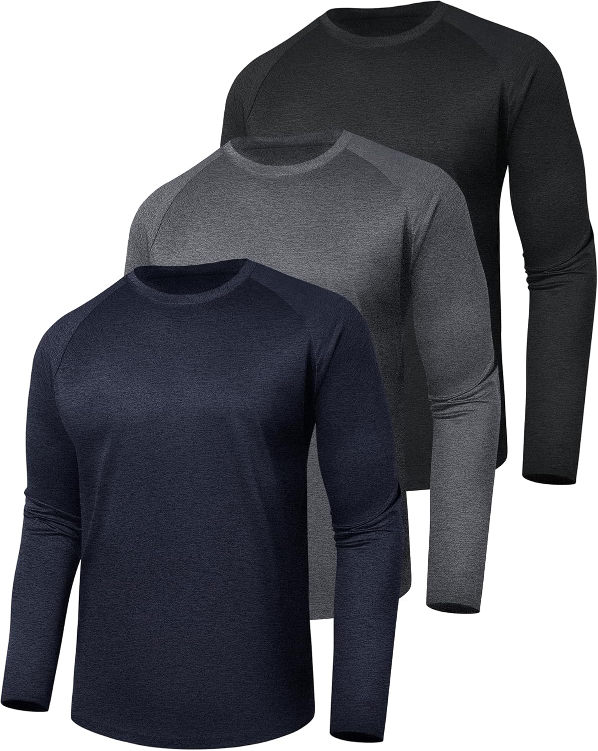 3 Pack Long Sleeve Shirts for Men - Quick Dry Moisture Wicking UV Sun Protection T-Shirts for Fishing Workout Athletic Gym-24