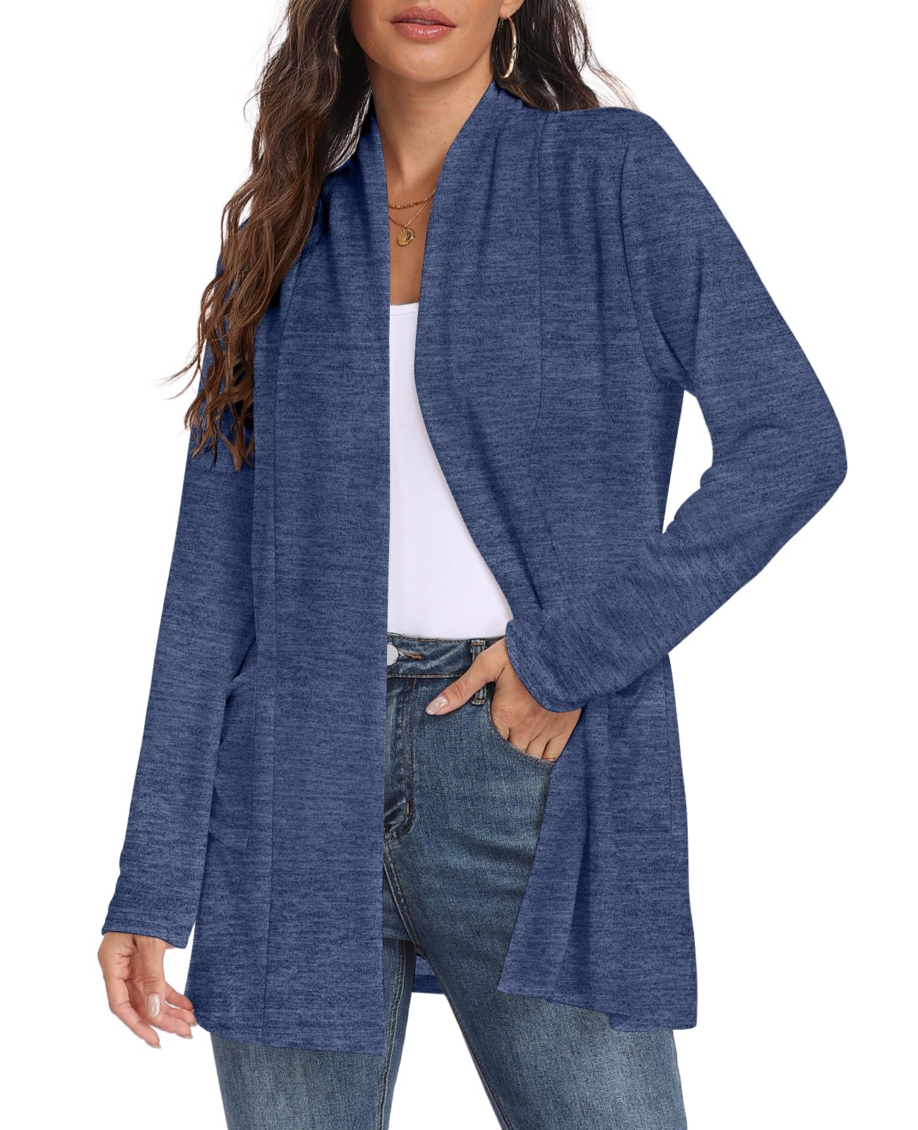 Womens Long Sleeve Lightweight Cardigan Open Front Casual Draped Cardigans with Pockets-33