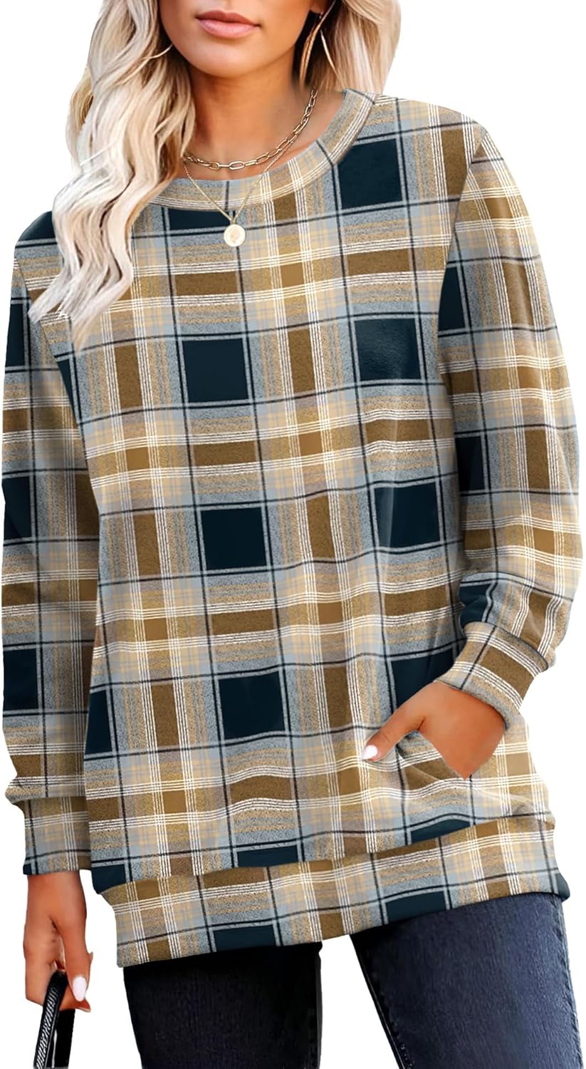 RUMIA Crewneck Fall Sweatshirts for Women Trendy- Women's Plain Long Sleeve Pullover Tops with Pockets Fashion-15