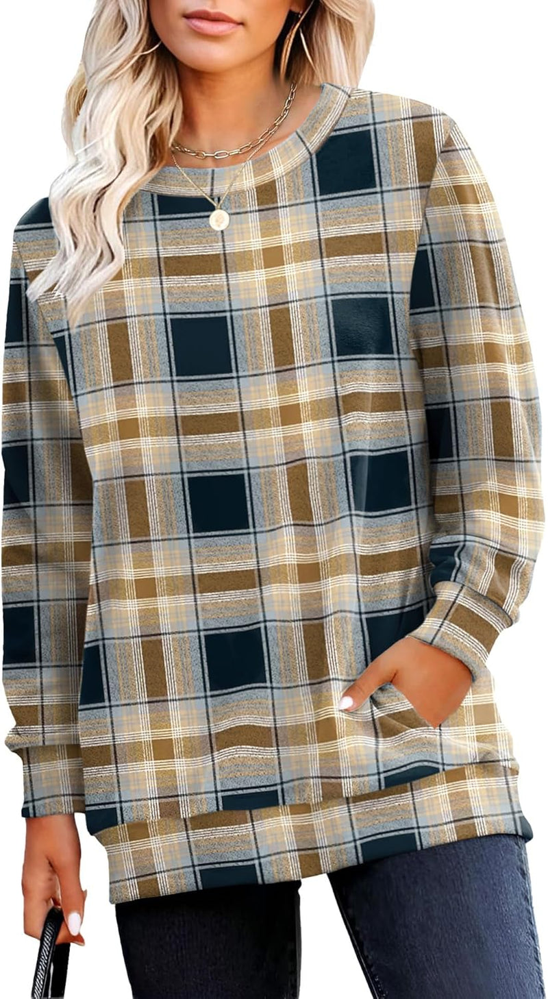 RUMIA Crewneck Fall Sweatshirts for Women Trendy- Women's Plain Long Sleeve Pullover Tops with Pockets Fashion-15