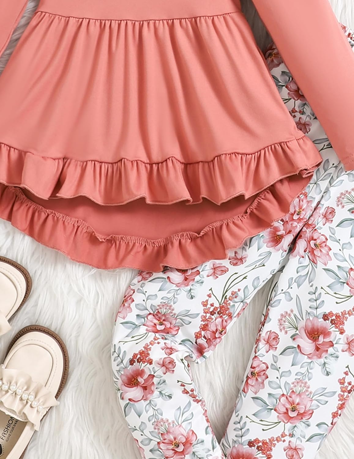 Doresbebe Toddler Girl Clothes Kid Fall Outfit Ruffle Sleeve Shirt Top Floral Pants Winter Clothing Set