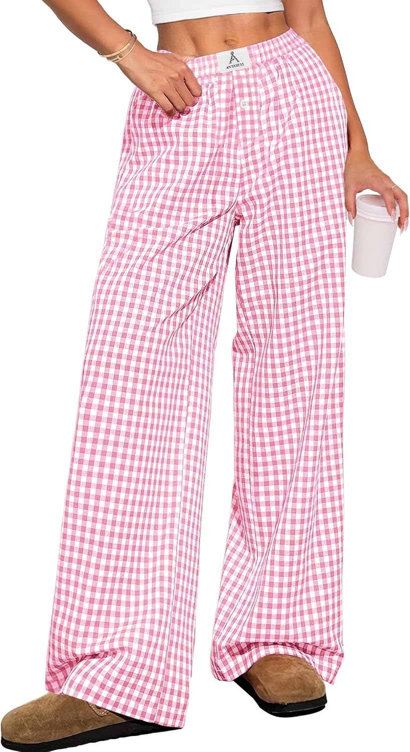 ANRABESS Womens Striped Gingham Pants 2026 Pajama Lounge Boxer Pants Cute Comfy PJ Bottoms with Pockets Y2K Plaid Outfits-20