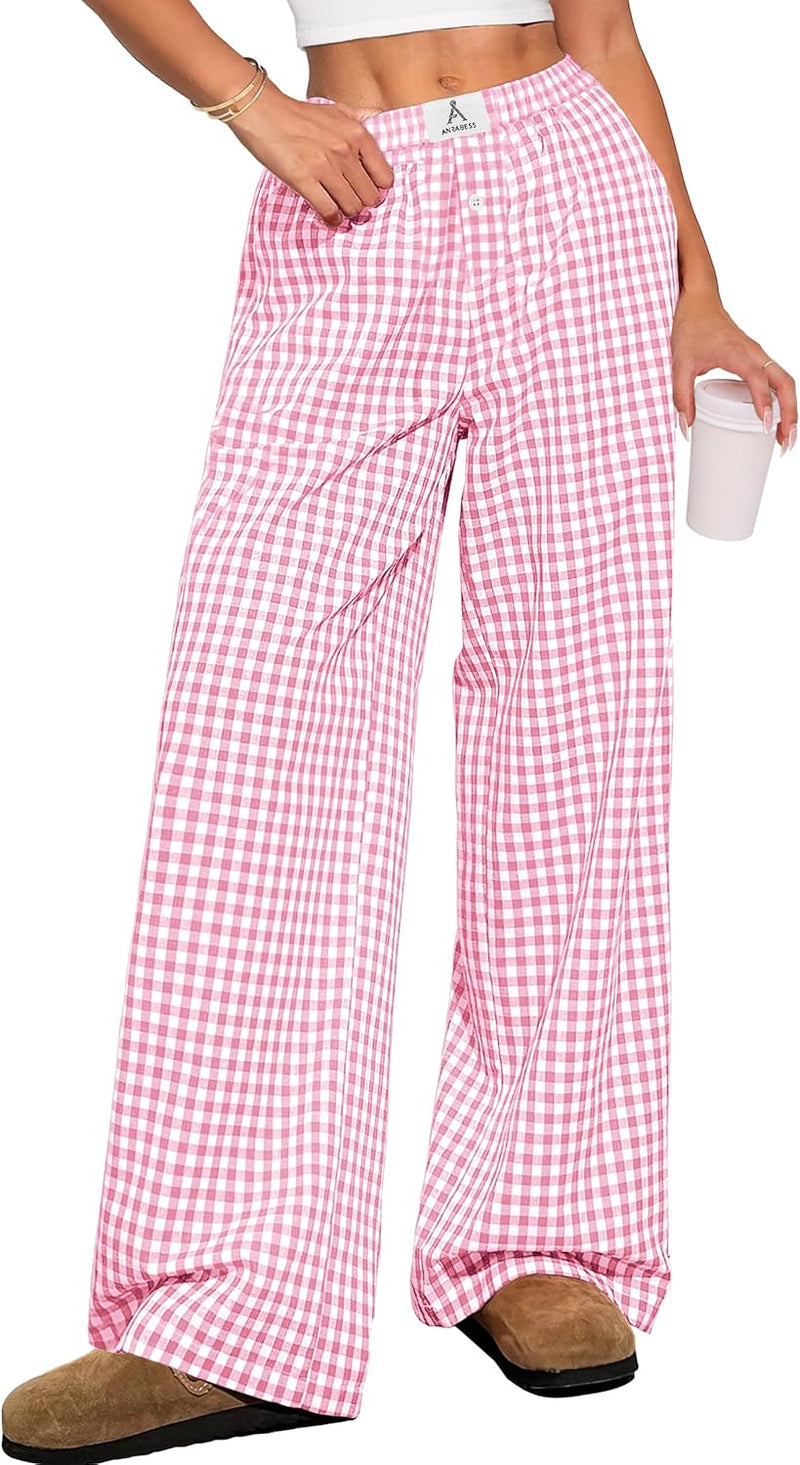 ANRABESS Womens Striped Gingham Pants 2026 Pajama Lounge Boxer Pants Cute Comfy PJ Bottoms with Pockets Y2K Plaid Outfits-41