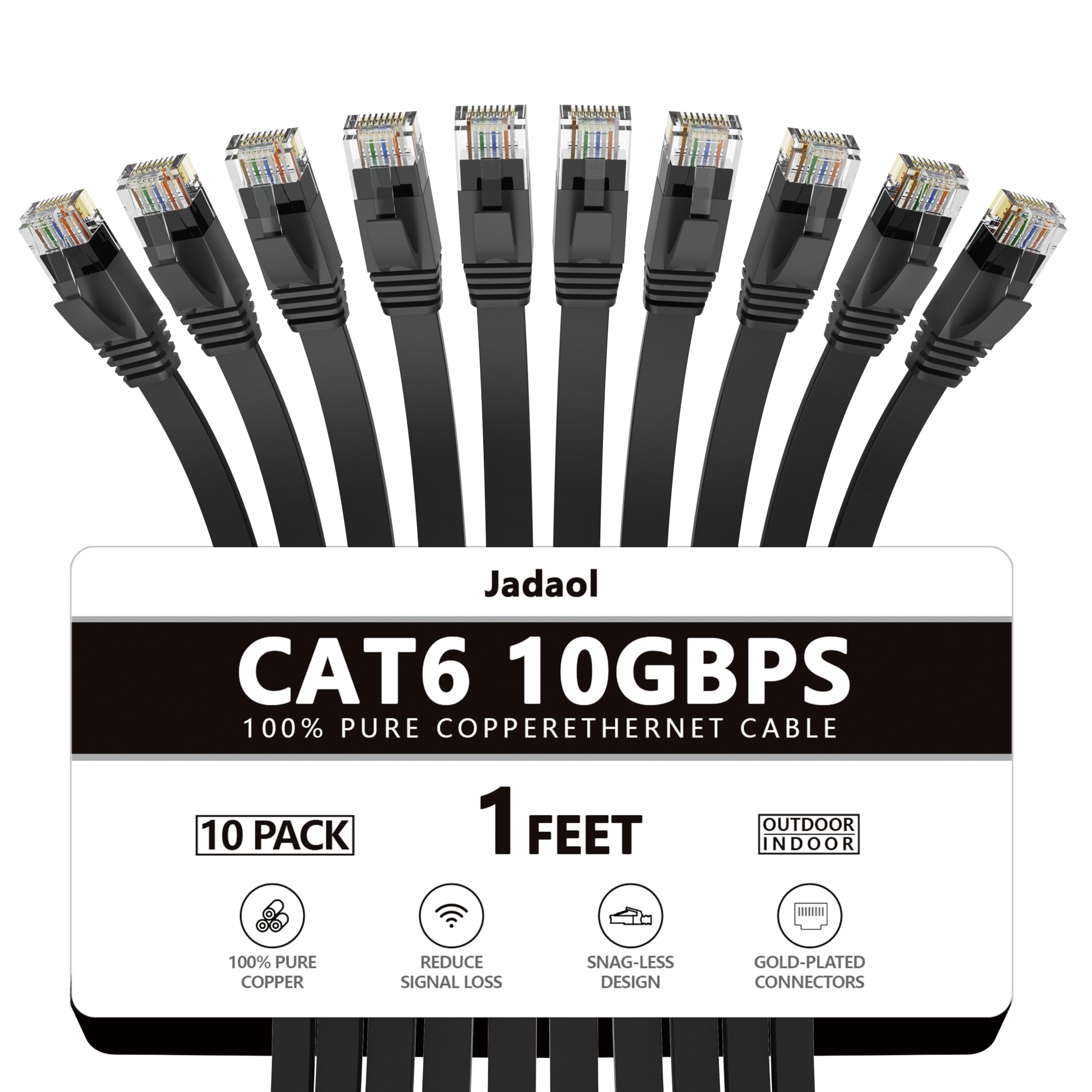 Jadaol Cat 6 Ethernet Cable 50 ft, 10Gbps Support Cat8 Cat7 Network, Flat RJ45 LAN Patch Cable, High-Speed Wired Internet Cable for Router, Modem, Switch, Gaming Consoles, PC, Streaming Devices, White