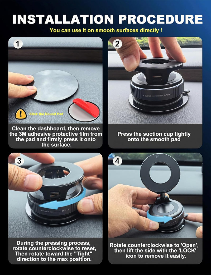Upgraded 360° Vacuum Magnetic Phone Holder, Magnetic Car Phone Mount, Hands-Free Suction Cup Phone Holder for Car/Gym/Mirror/Shower, Car Mount Compatible with iPhone 17 Pro Max/Android