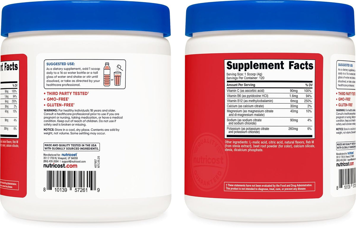 Nutricost Electrolyte Complex Powder (120 Servings, Fruit Punch) | Hydration Supplement Drink Mix with Vitamins and Minerals