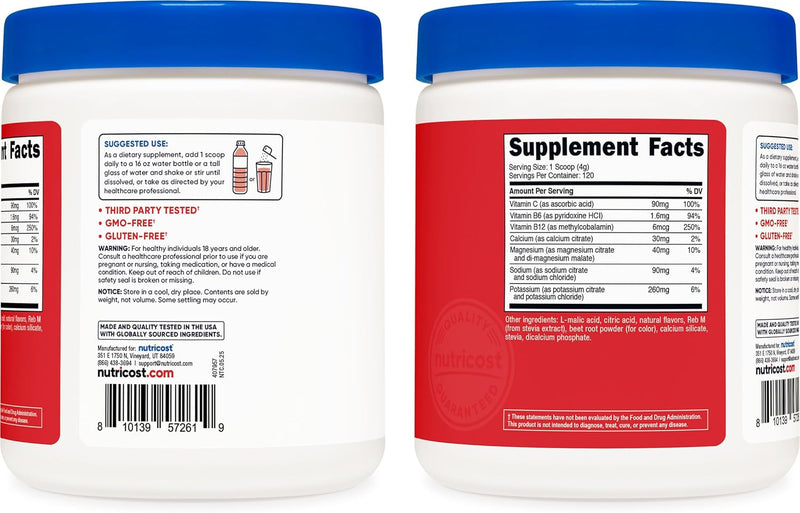 Nutricost Electrolyte Complex Powder (120 Servings, Fruit Punch) | Hydration Supplement Drink Mix with Vitamins and Minerals