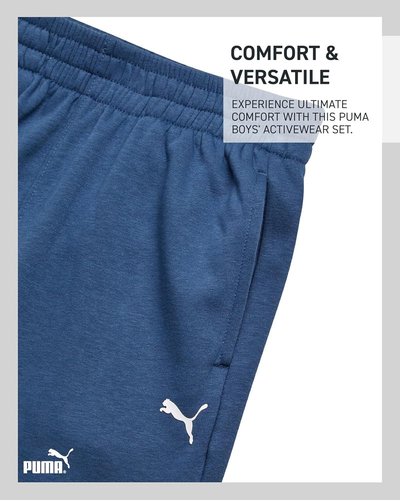 PUMA Boys Sweatpants Set - 2 Piece Soft Fleece Crewneck Pullover Boys Sweatshirts and Jogger Pants Kids Activewear Set (8-16)