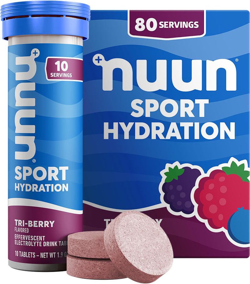 Nuun Sport Electrolyte Tablets with Magnesium, Calcium, Potassium, Chloride & Sodium, Gluten Free & Vegan, Tri-Berry, 4 Pack (40 Servings Total)