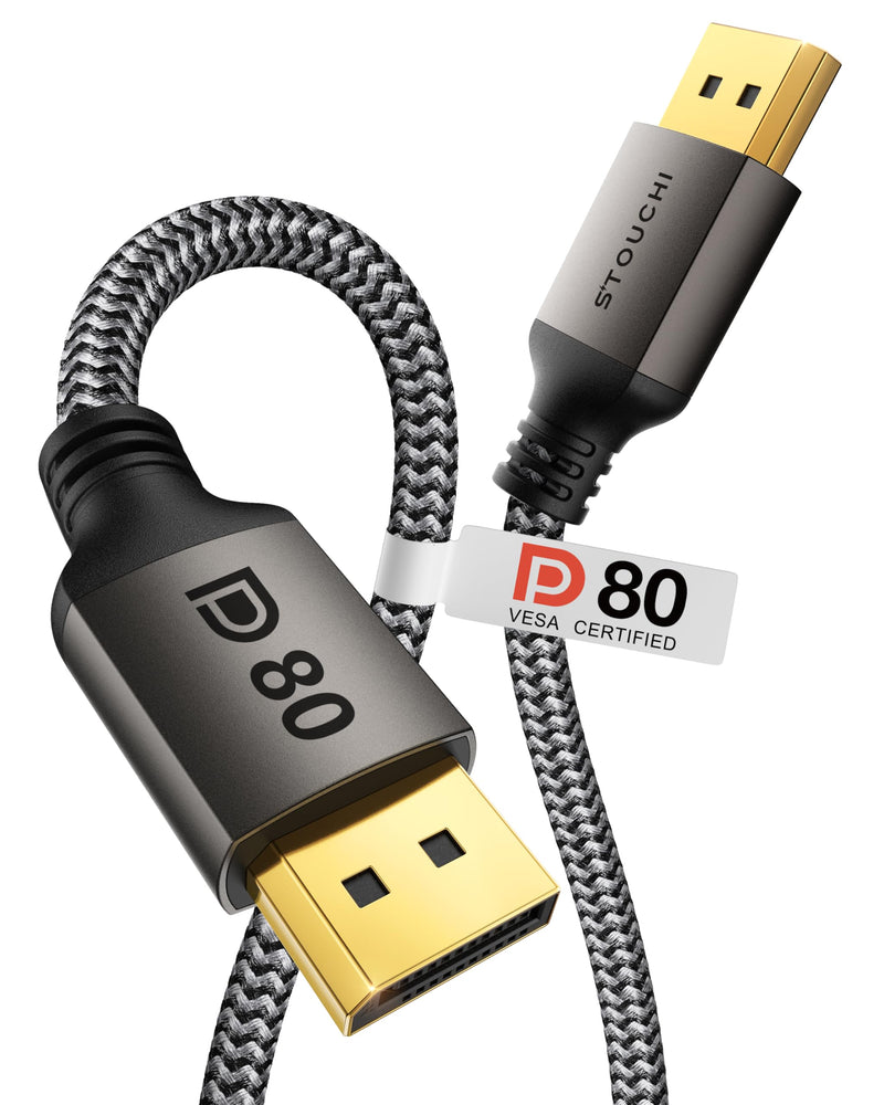 Stouchi VESA Certified DisplayPort 2.1 Cable 10FT/3M, 54Gbps UHBR13.5 [16K 8K 4K@240Hz] DP Cord, Support FreeSync G-Sync, DSC 1.2a, Snag-Free Connector for RTX 5090/4090, Gaming Monitor