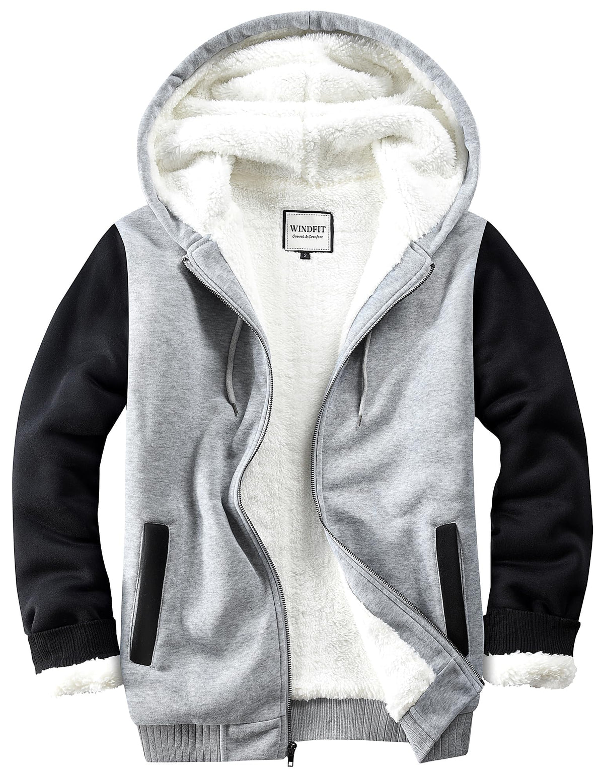 WINDFIT Men Sherpa Jacket Heavyweight Zip Hoodie Fleece Hooded