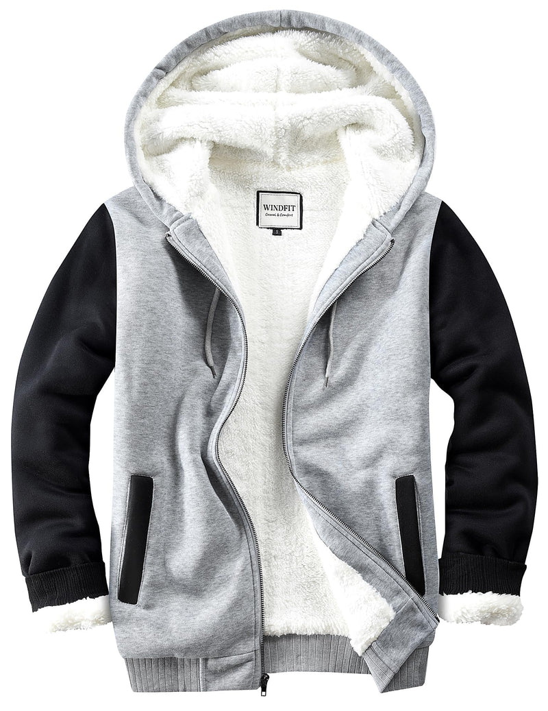 WINDFIT Men Sherpa Jacket Heavyweight Zip Hoodie Fleece Hooded
