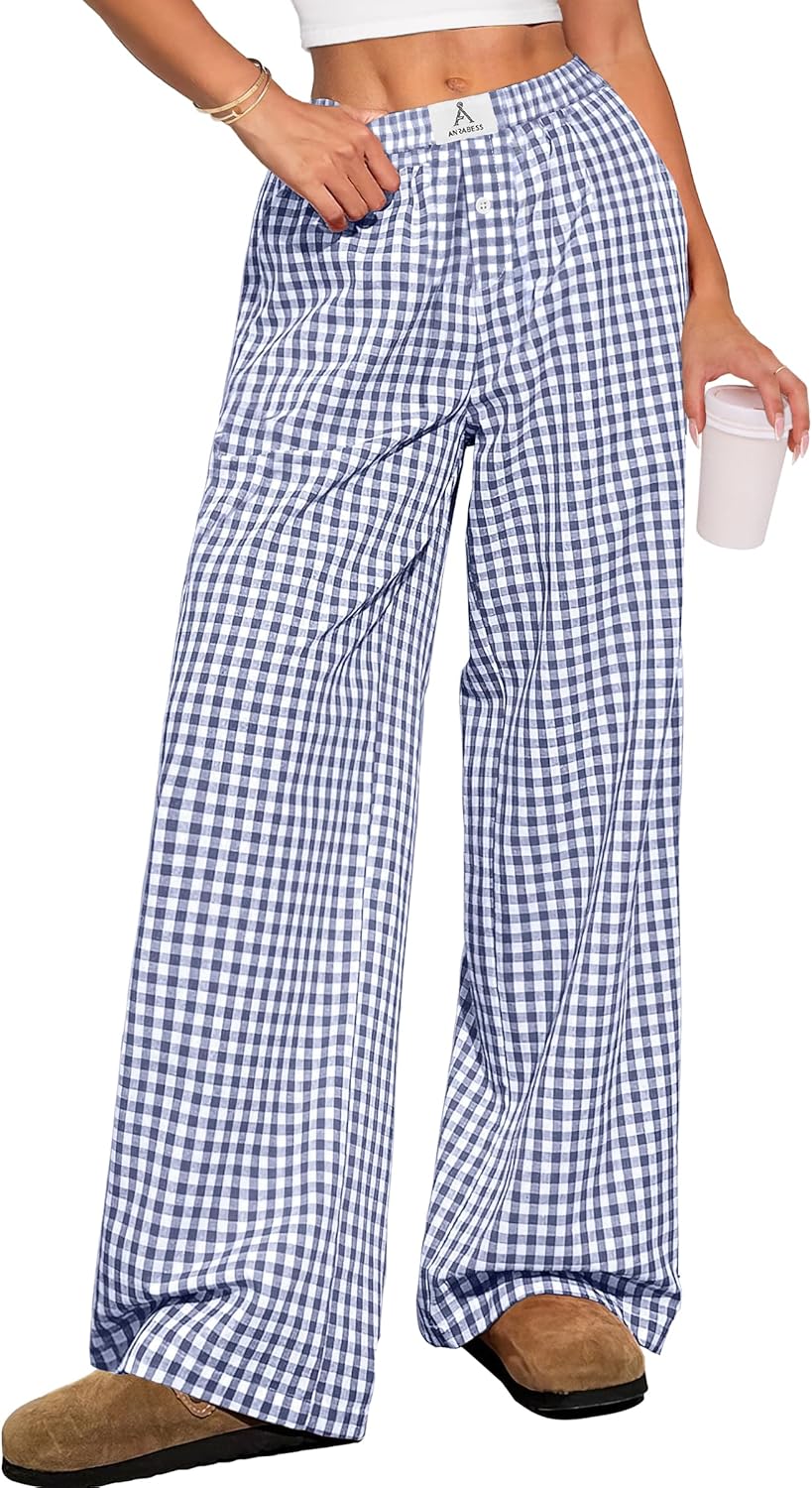 ANRABESS Womens Striped Gingham Pants 2026 Pajama Lounge Boxer Pants Cute Comfy PJ Bottoms with Pockets Y2K Plaid Outfits-85