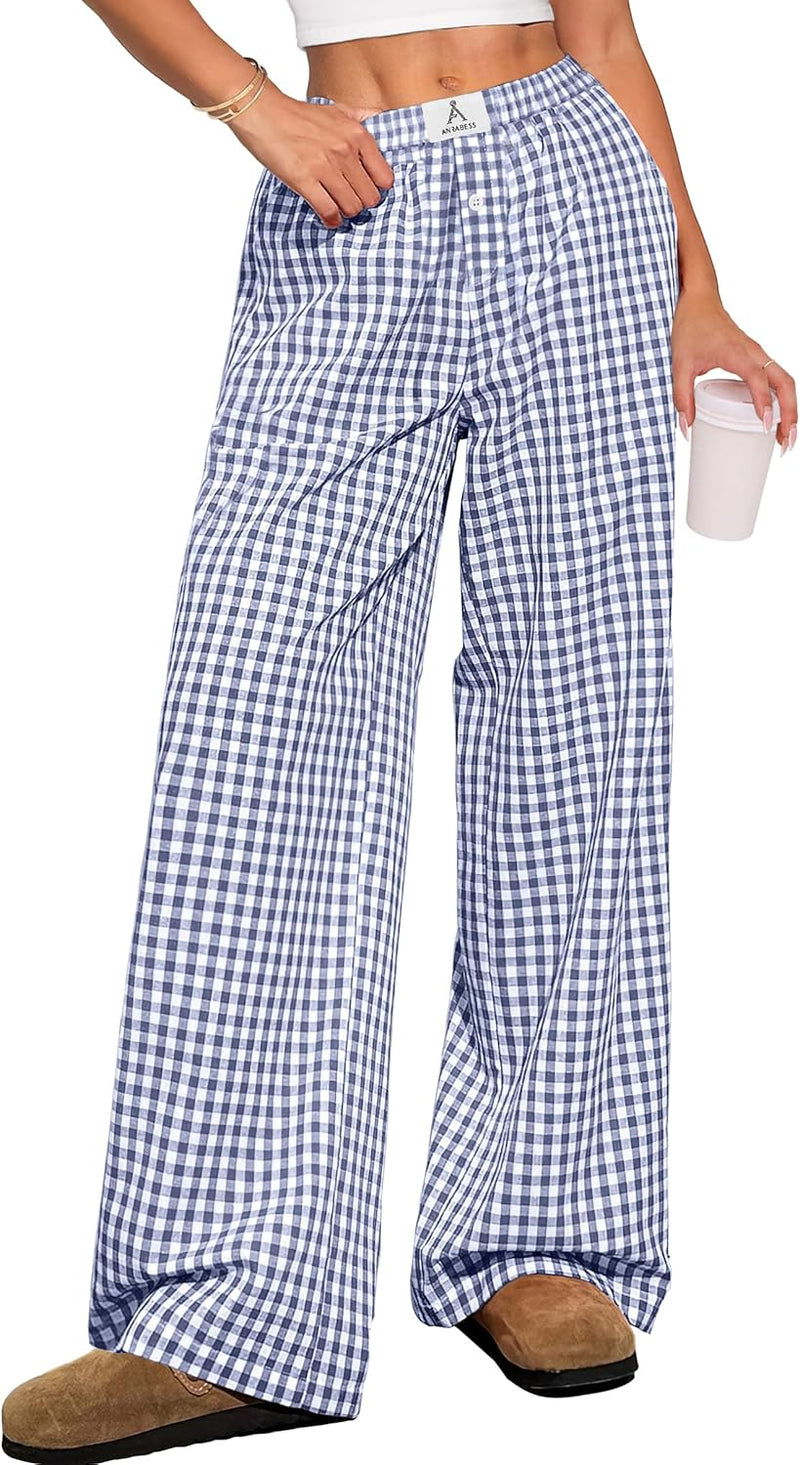 ANRABESS Womens Striped Gingham Pants 2026 Pajama Lounge Boxer Pants Cute Comfy PJ Bottoms with Pockets Y2K Plaid Outfits-61