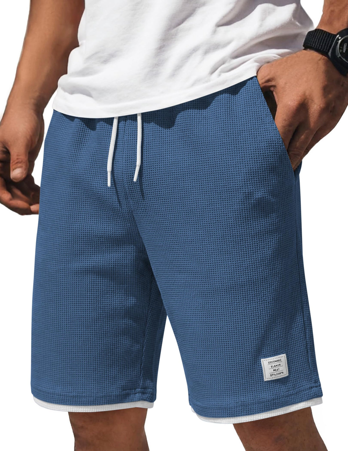 COOFANDY Mens Casual Shorts Cotton Drawstring 9 inch Waffle Shorts Stretch Elastic Waist Summer Beach Lounge Sweat Shorts