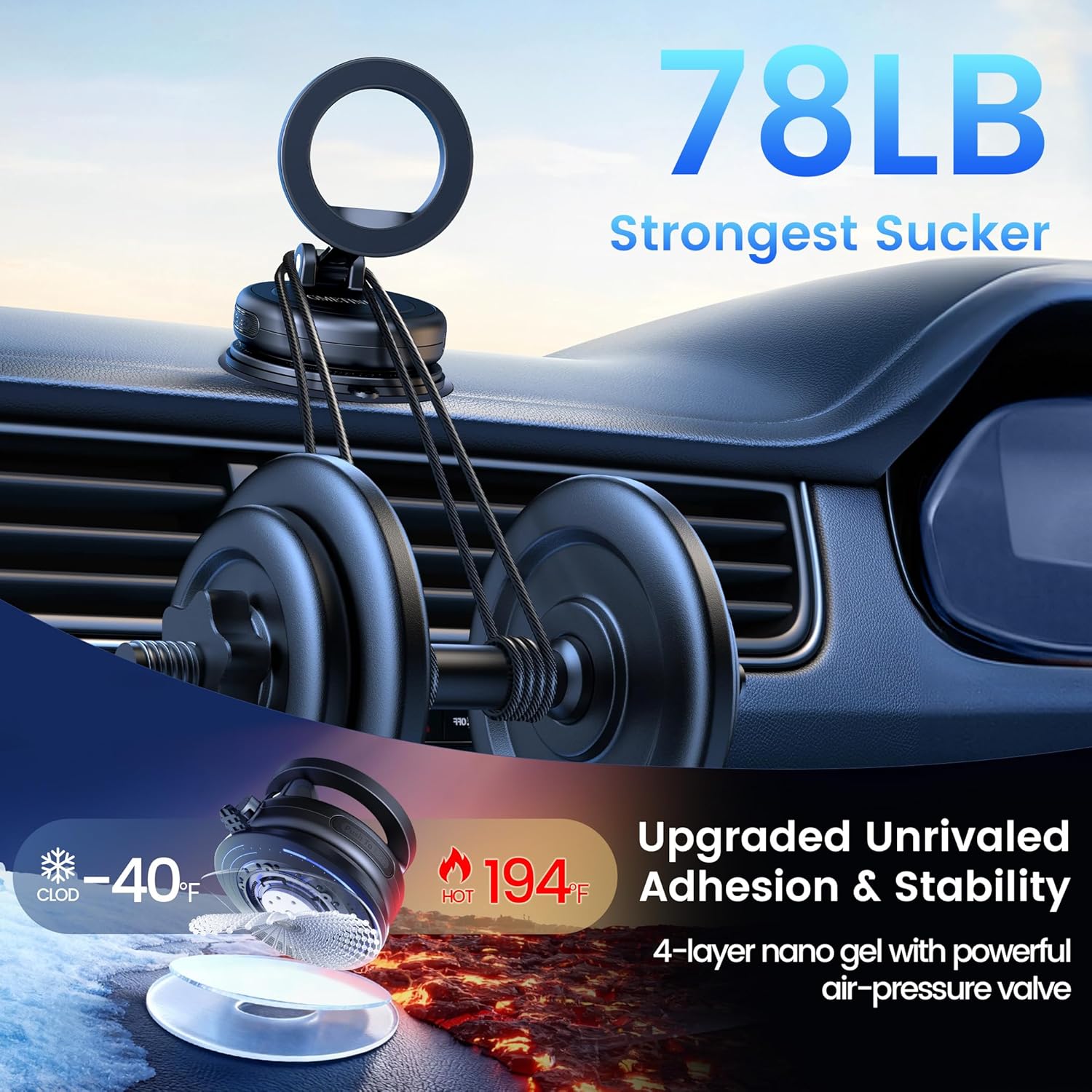 Car Phone Holder for Magsafe—360° Rotation and Dual-axis Adjustment Phone Mount, Up to 78LBS Suction, Compatible with Magsafe Case, for iPhone 17, 16, 15, 14, 13,12Series,Galaxy Ultra/26+/26