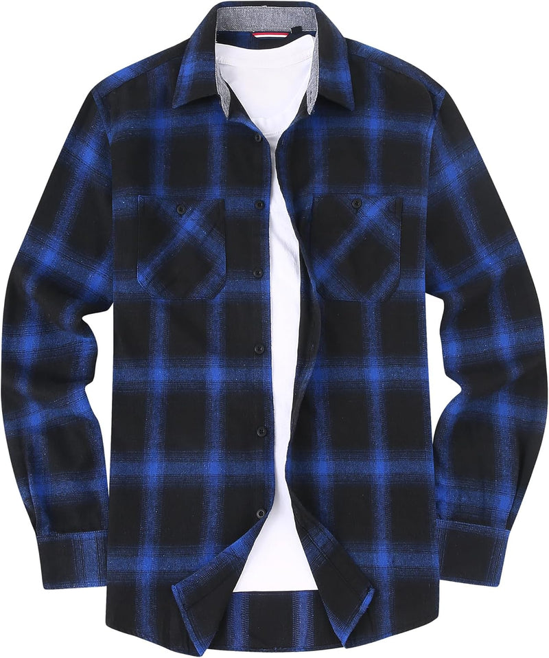 Esabel.C Mens Flannel Shirt Regular Fit Long Sleeve,Casual Button Down Plaid Flannel Shirt for Men-87