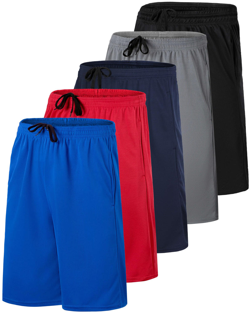 Real Essentials 5 Pack: Men’s 9" Mesh Shorts – Athletic Gym, Workout, Basketball, Running, Casual Lounge Activewear Pockets