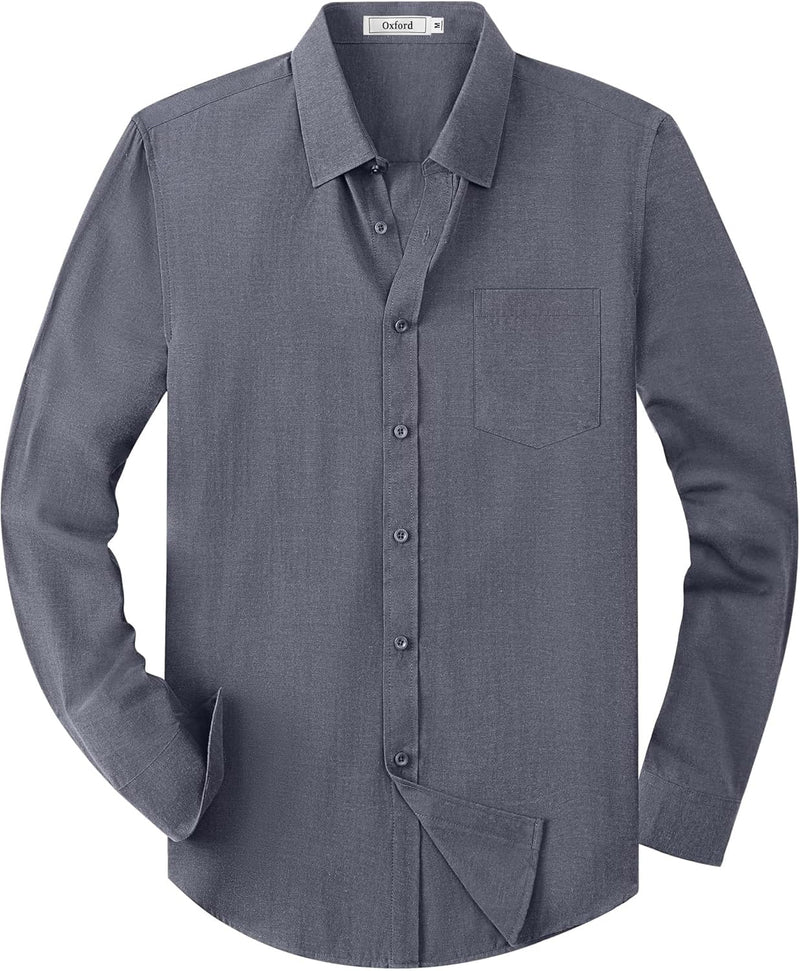 Mens Oxford Shirts Long Sleeve Business Casual Cotton Dress Shirt Wedding Dating Party Button Down Tops with Pocket-99