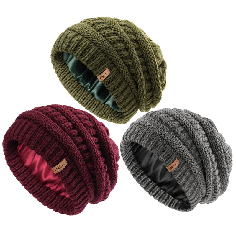 FURTALK Womens Slouchy Winter Beanie Knit Hat Satin Lined 3 Pack Skull Cap