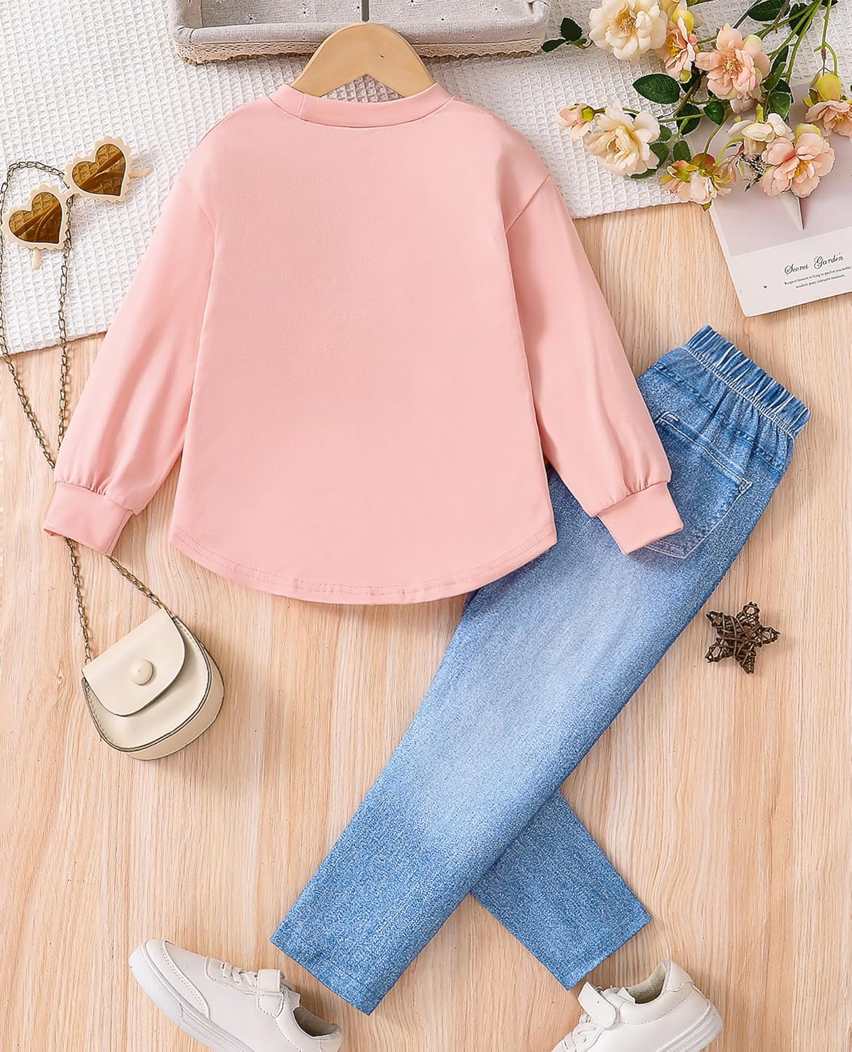 VeryNew Toddler Girl Clothes Sets, 2Pcs Cute Fall Outfit for Little Girls, Long Sleeve Top & Pants for Size 4-8T