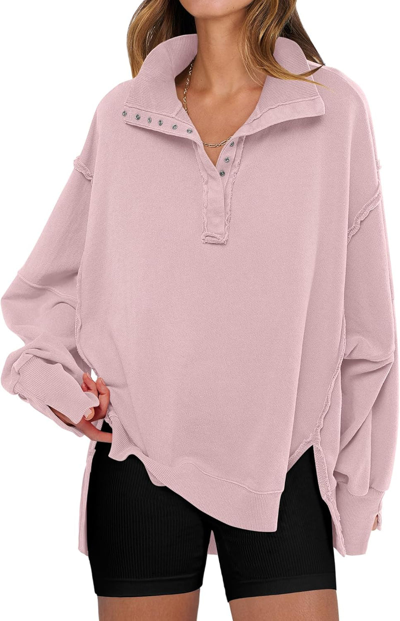 ANRABESS Women's Sweatshirts Oversized Casual Loose Button Up Henley Pullover Top High Low Split 2025 Fall Fashion Outfits-66
