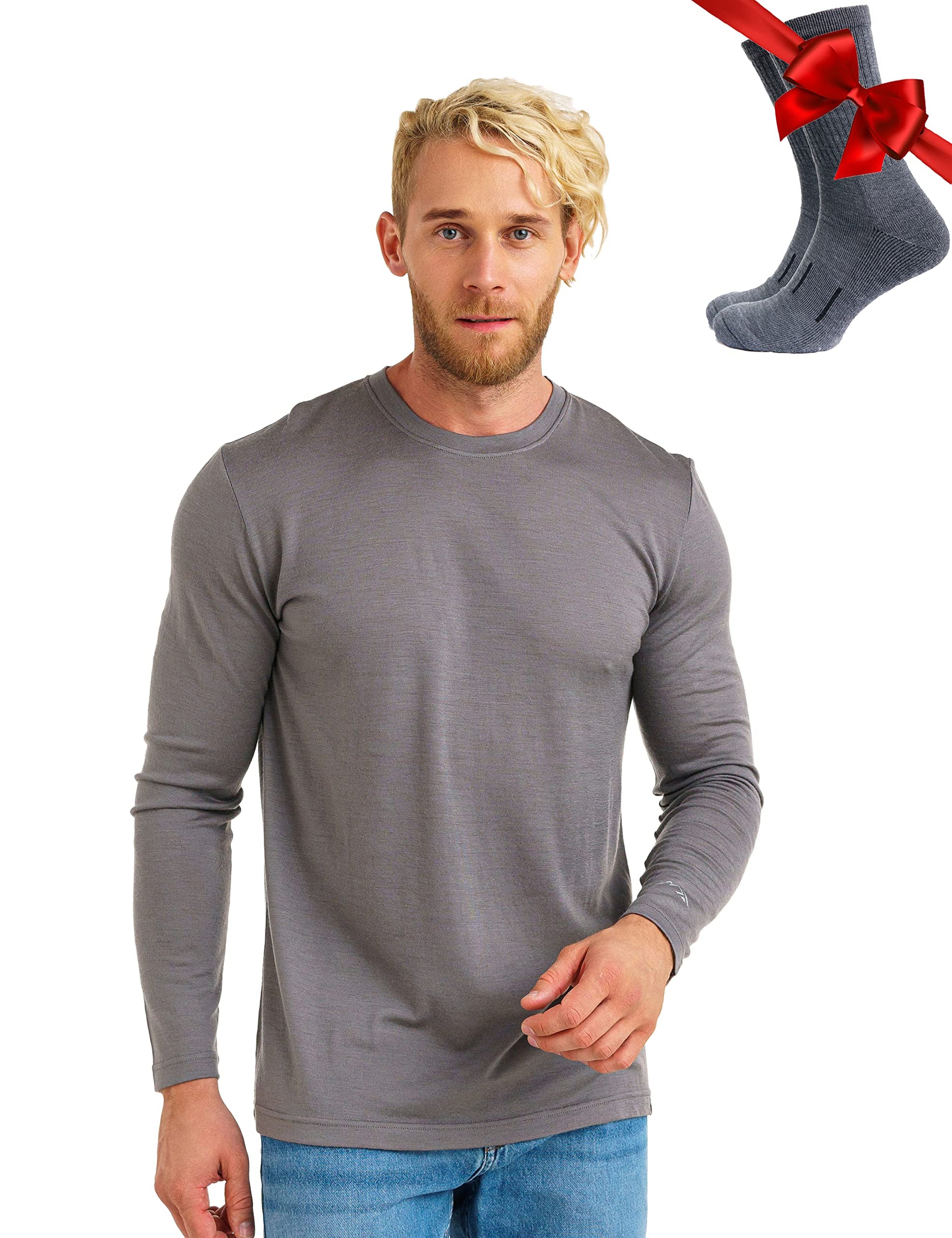 Merino.tech Merino Wool Base Layer - Mens 100% Merino Wool Long Sleeve Thermal Shirts Heavyweight, Midweight, Lite with Socks-48