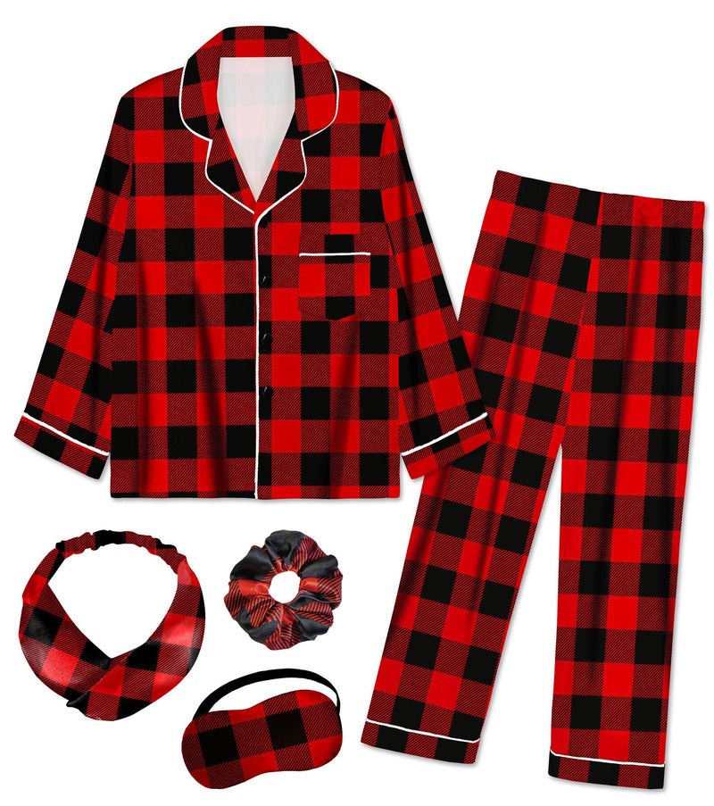 EPLAZA Kids Satin Pajamas Sets Girls Boys Button-Down Silky Pajamas Sleepwear with Hairband Eye Mask Hair Tie