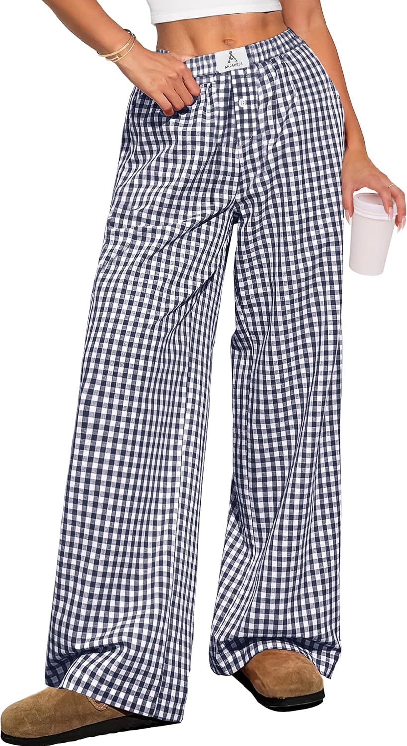 ANRABESS Womens Striped Gingham Pants 2026 Pajama Lounge Boxer Pants Cute Comfy PJ Bottoms with Pockets Y2K Plaid Outfits-6