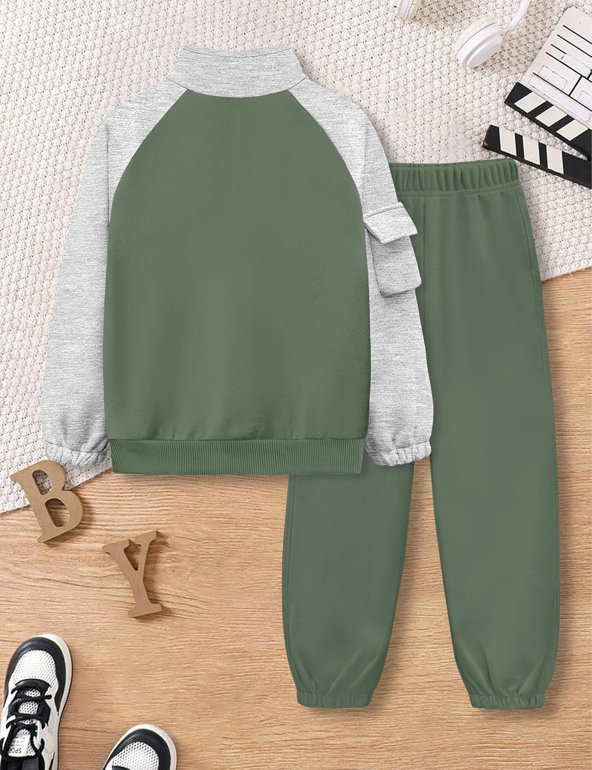 ADIRUN Boys Clothes Quarter Zip Long Sleeve with Pocket Sweatshirt Pants 2Pcs Color Block Fall Winter Outfits Set 6-12T