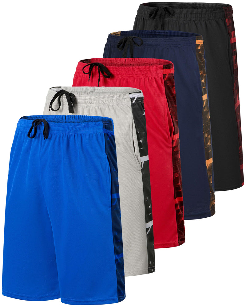 Real Essentials 5 Pack: Men’s 9" Mesh Shorts – Athletic Gym, Workout, Basketball, Running, Casual Lounge Activewear Pockets