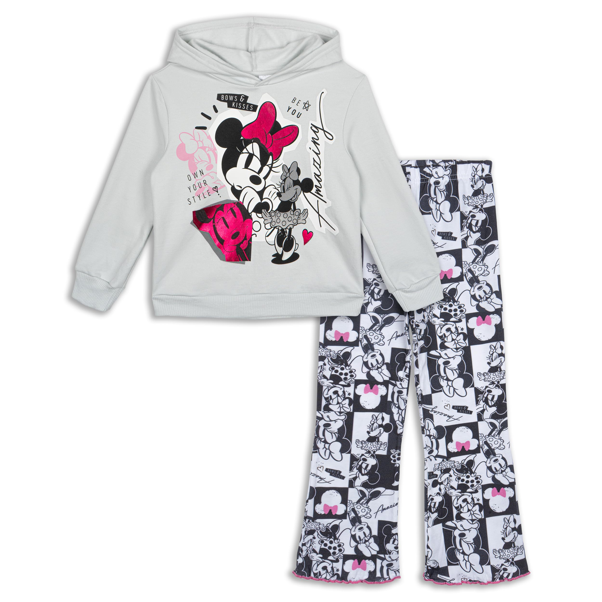 Disney Minnie Mouse Fleece Pullover Crossover Hoodie and Leggings Outfit Set Infant to Big Kid Sizes (12 Months - 14-16)
