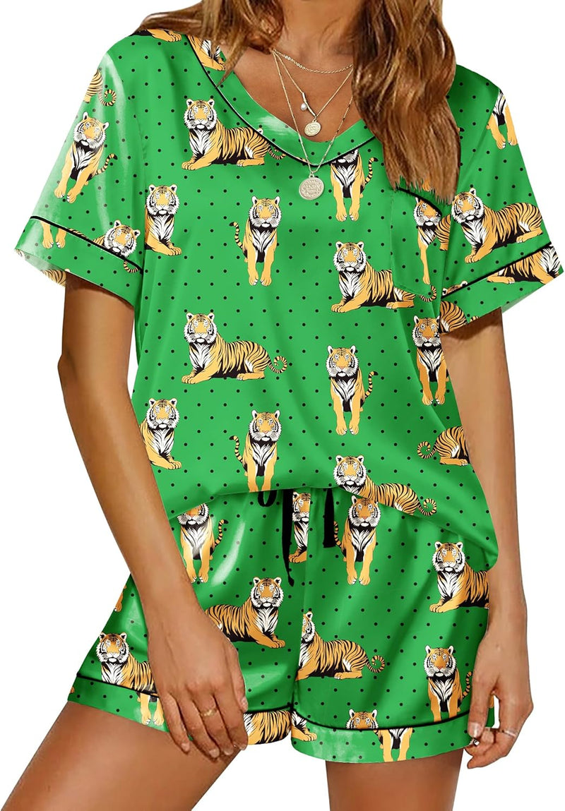 Ekouaer Silk Pajama for Women Short Sleeve Satin Pj Set Two Piece Soft Sleepwear Loungewear, S-XXL-35