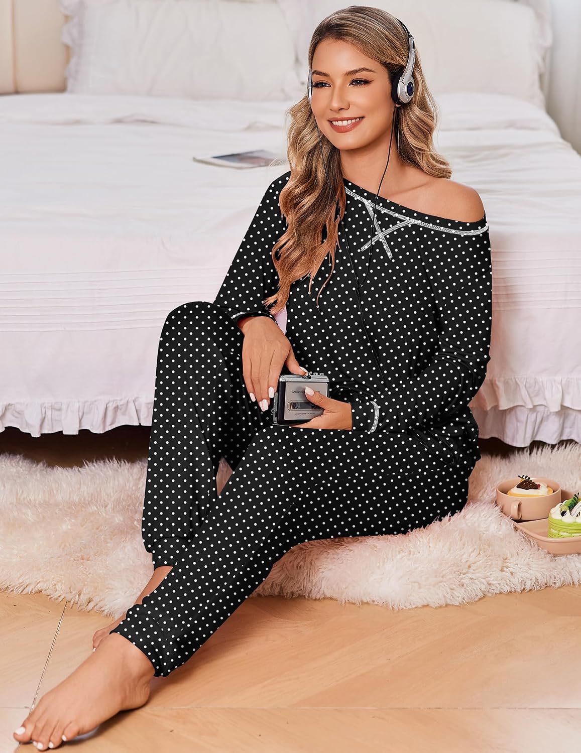 Ekouaer 2 Pack Pajama Sets for Women Long Sleeves Lounge Set Jogger Pants