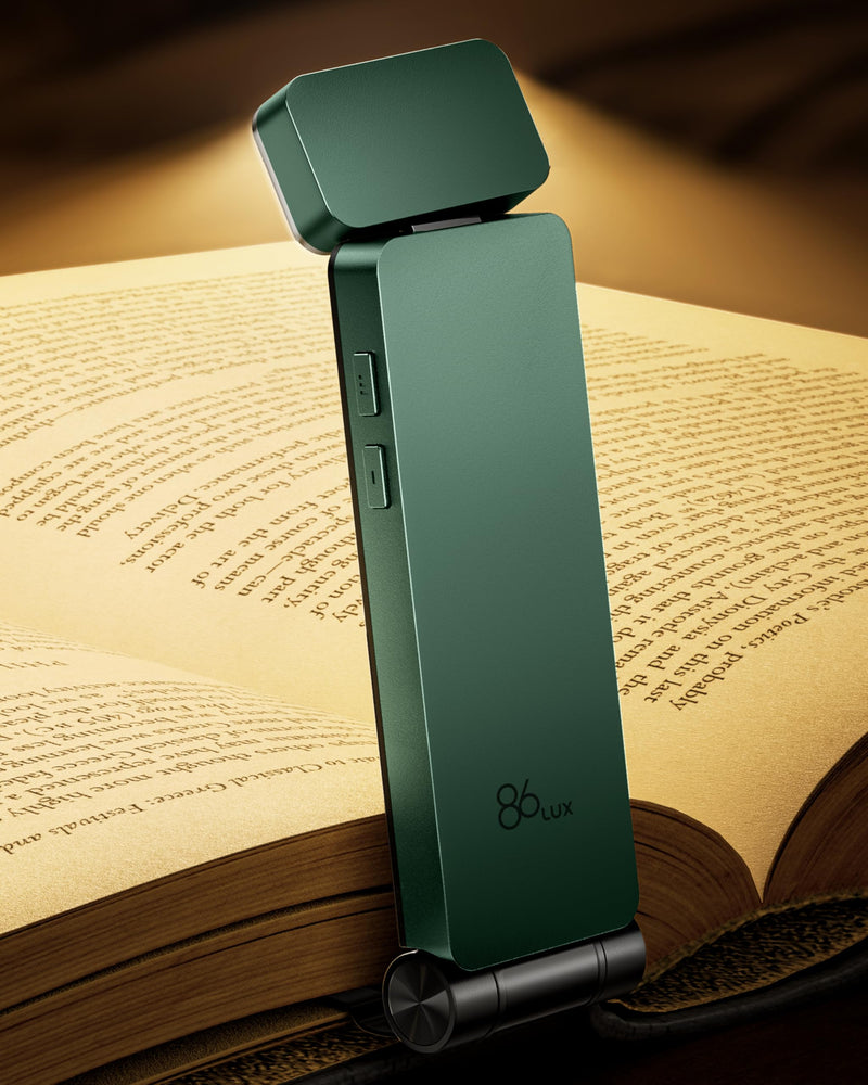 86lux Book Light, Rechargeable Clip-On LED Reading Light for Bed | 3 Color Temperatures with Stepless Dimming, Ultralight Bookmark Design for Book Lovers, Grey