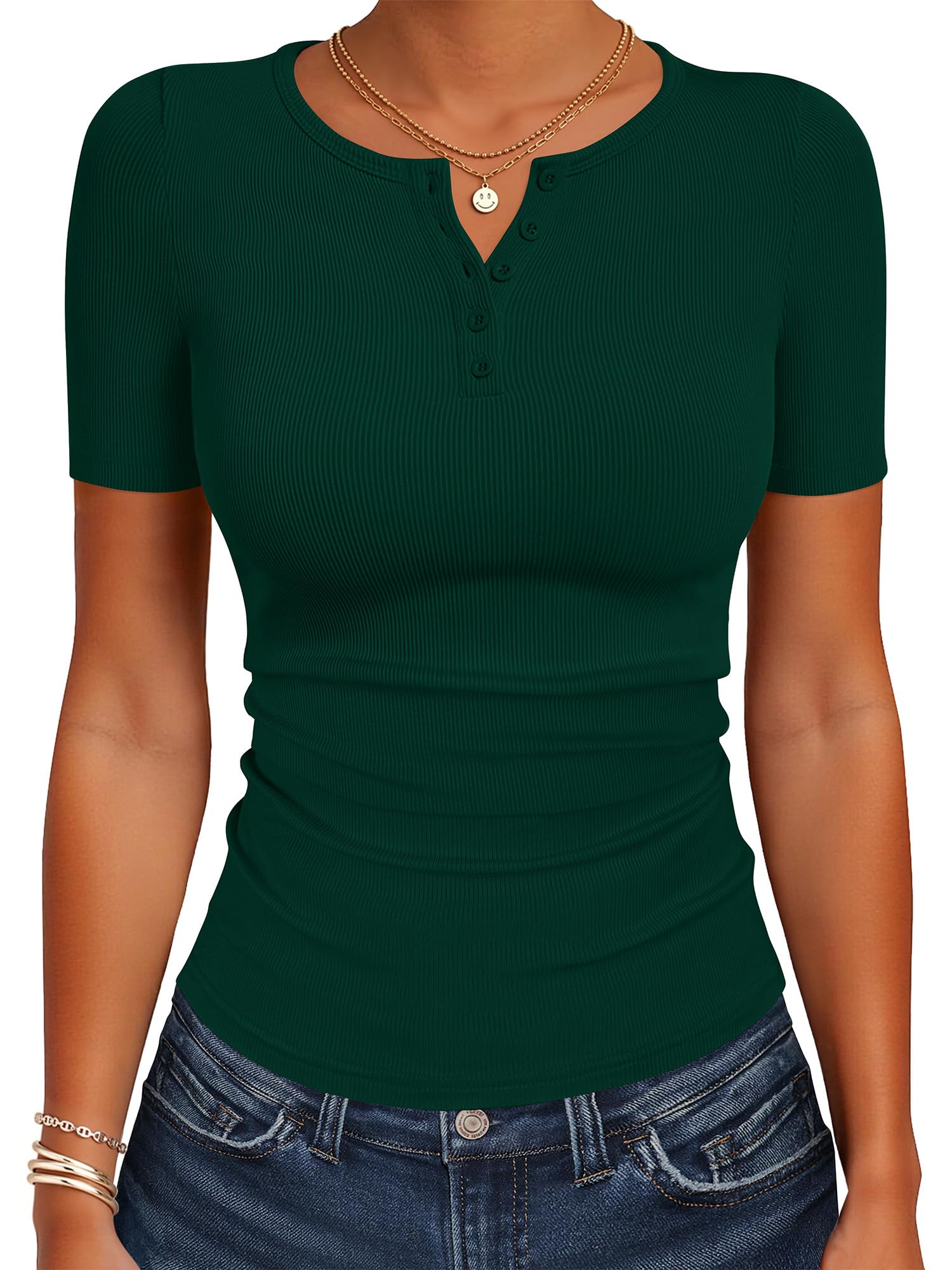 ANRABESS Womens Tops Short Sleeve Henley Shirts 2026 Summer Ribbed Slim Fit Basic Casual Tee Blouse Trendy Spring Clothing-20