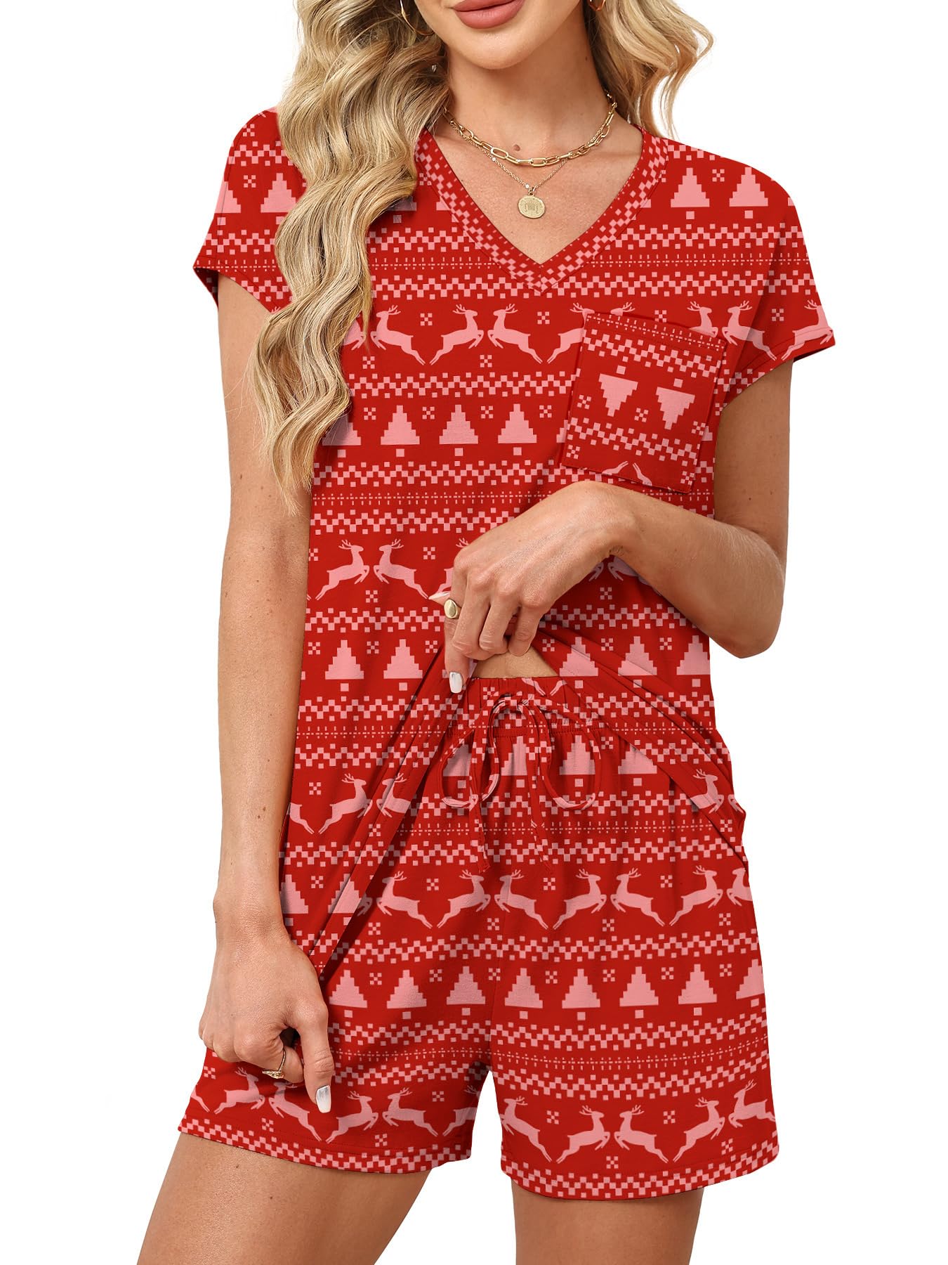 RUMIA Pajamas for Women 2 Piece Cap Sleeve Lounge Short Sets with Pockets (S-3XL)-40