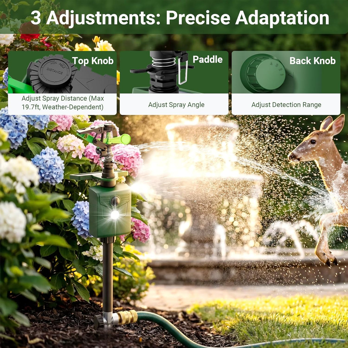 Solar Motion Sensor Deer Repellent Sprinkler Animal Deterrent Repeller with Motion Activated Sprinklers 1 Pack for Animal Flashing Lights Dog Cat Squirrel for Lawn Garden Farmland