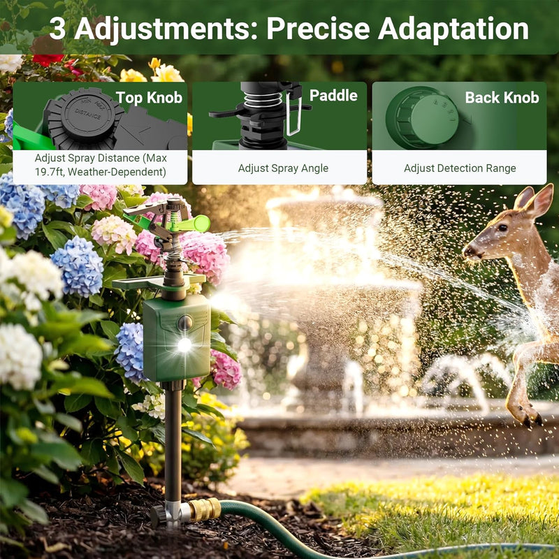 Solar Motion Sensor Deer Repellent Sprinkler Animal Deterrent Repeller with Motion Activated Sprinklers 1 Pack for Animal Flashing Lights Dog Cat Squirrel for Lawn Garden Farmland
