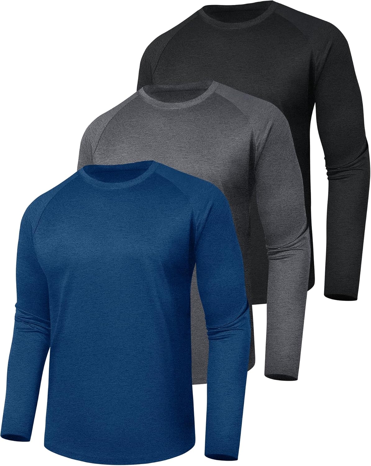 3 Pack Long Sleeve Shirts for Men - Quick Dry Moisture Wicking UV Sun Protection T-Shirts for Fishing Workout Athletic Gym-50