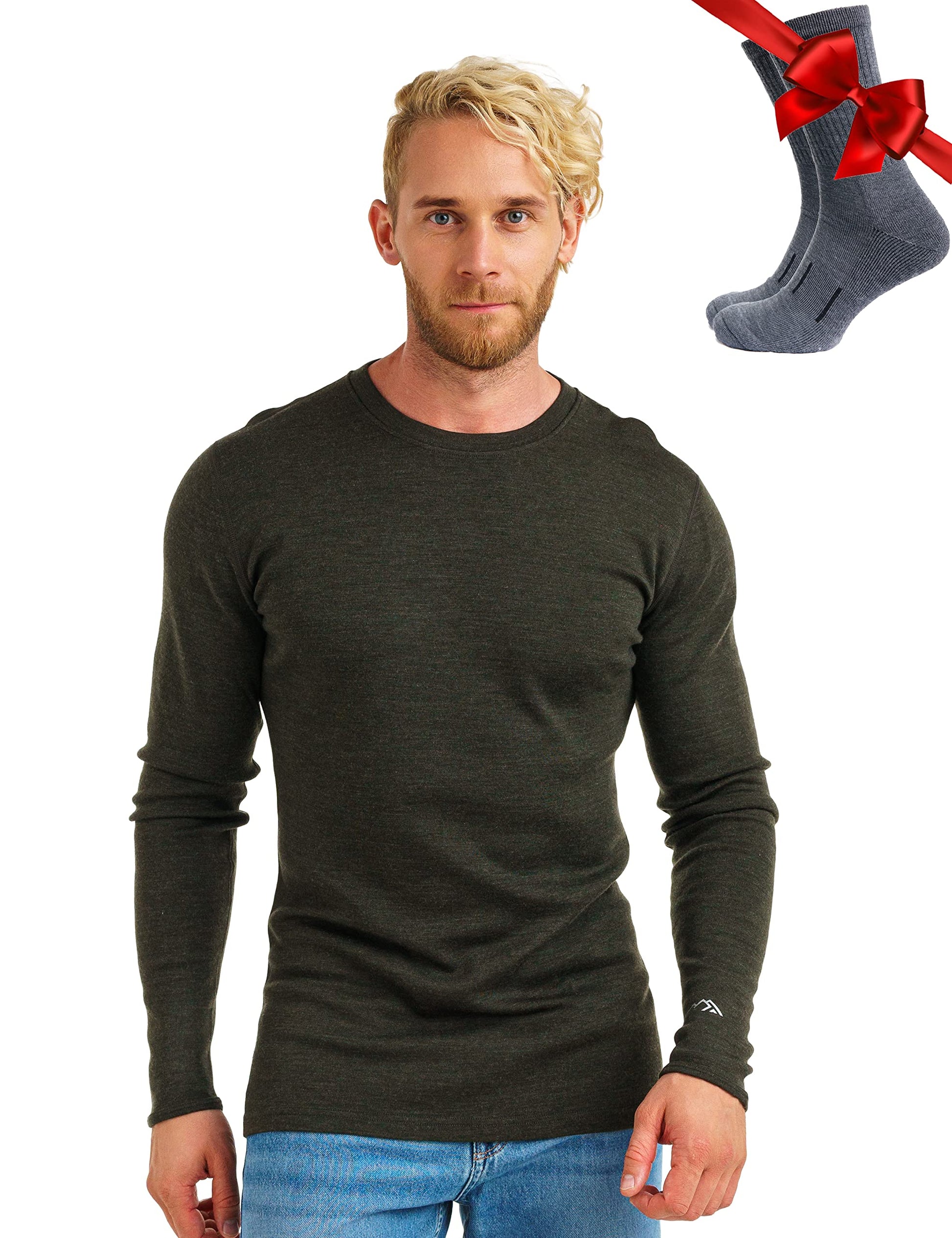 Merino.tech Merino Wool Base Layer - Mens 100% Merino Wool Long Sleeve Thermal Shirts Heavyweight, Midweight, Lite with Socks-49