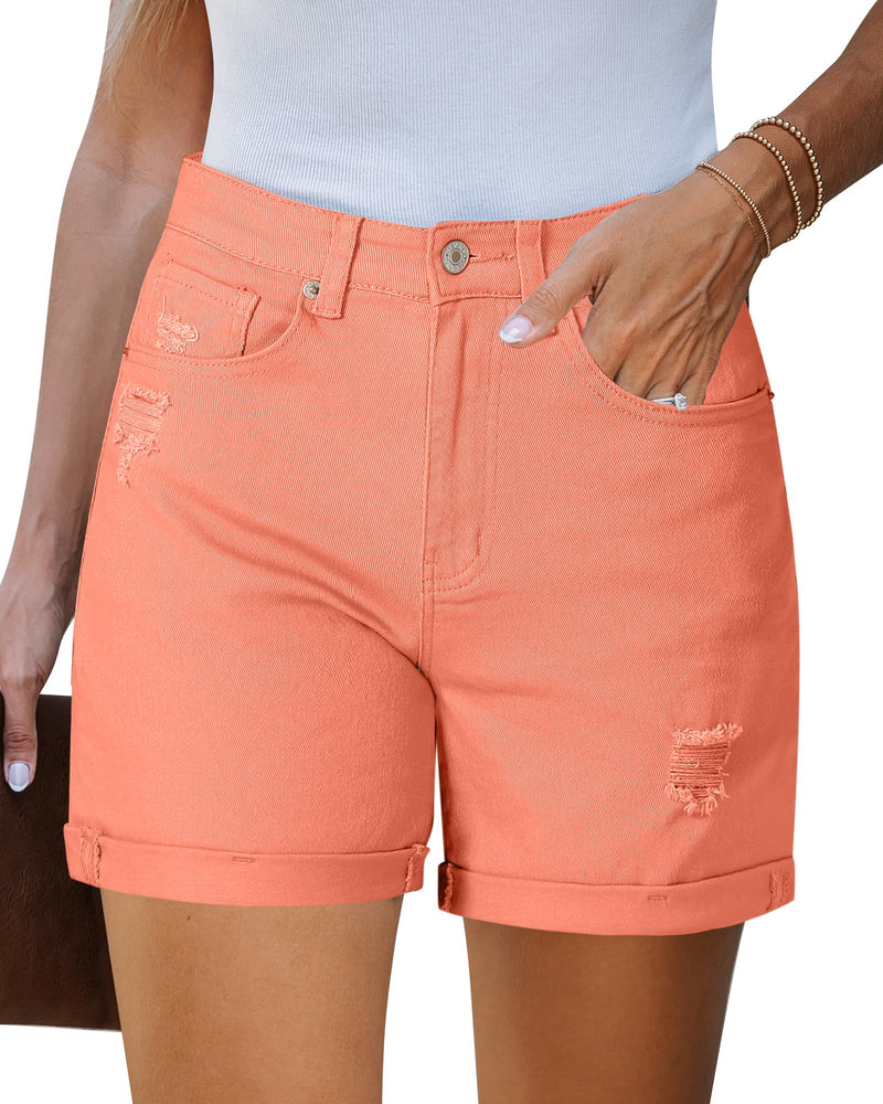 LookbookStore Jean Shorts Womens Stretchy High Waisted Ripped Denim Shorts with Pockets Trendy Distressed Cut Off Shorts
