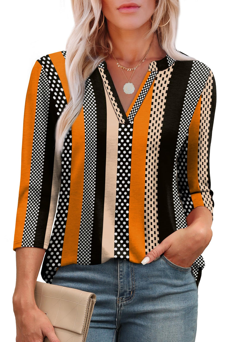 OFEEFAN 3/4 Length Sleeve Womens Tops V Neck Tunic Shirts Loose Curved Hem Blouses Dressy Casual S-3XL-84