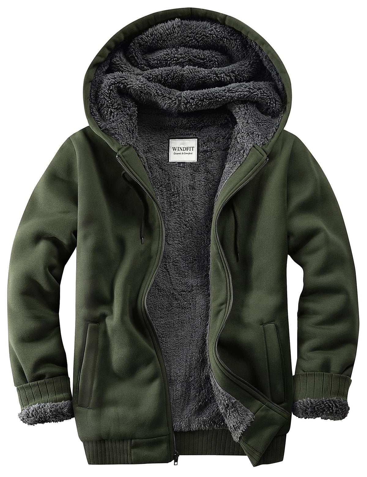 WINDFIT Men Sherpa Jacket Heavyweight Zip Hoodie Fleece Hooded