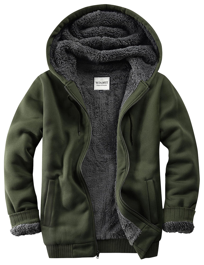 WINDFIT Men Sherpa Jacket Heavyweight Zip Hoodie Fleece Hooded