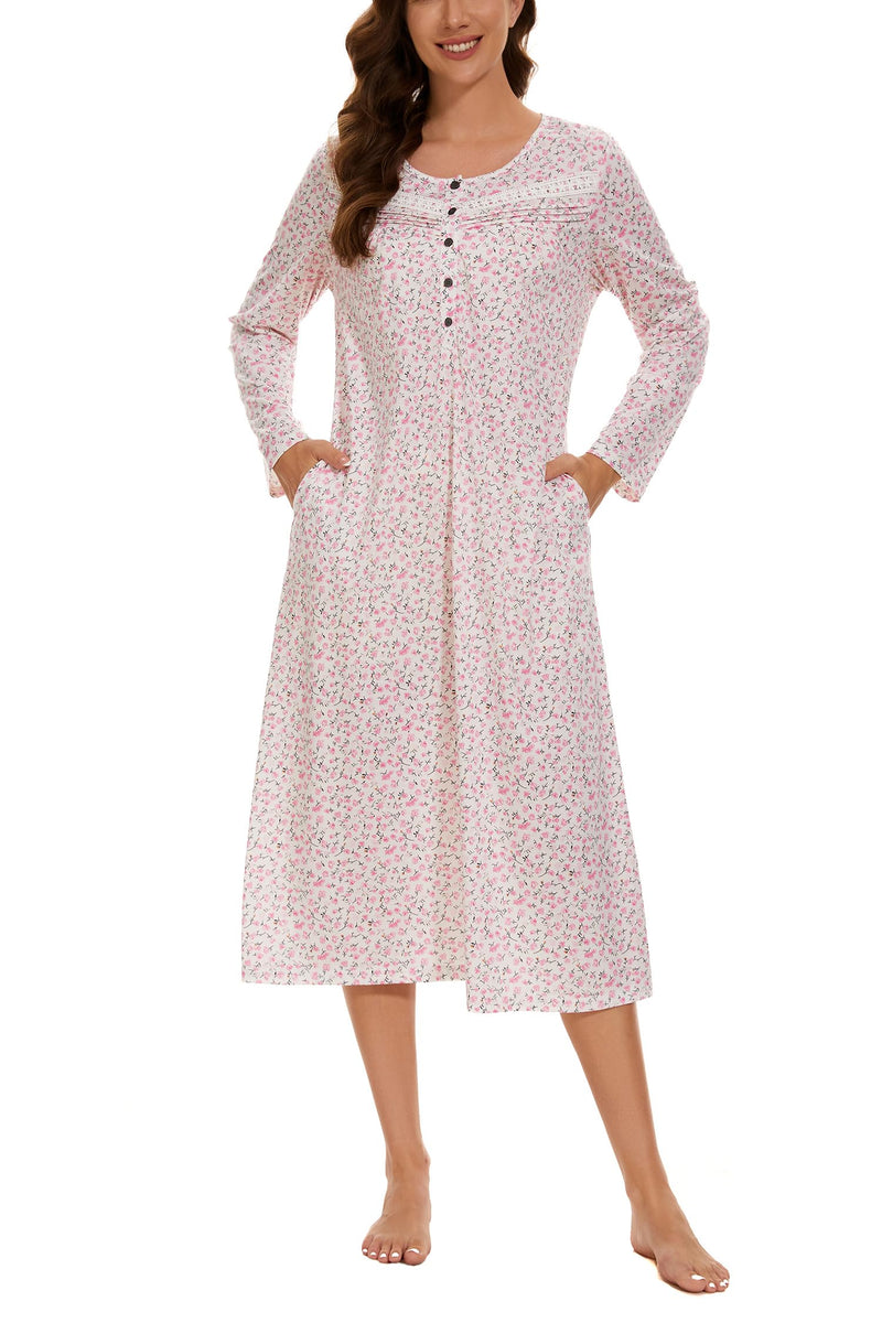 YOZLY Nightgowns for Women Soft Cotton Long Sleeve Night Gwon with Pockets-20