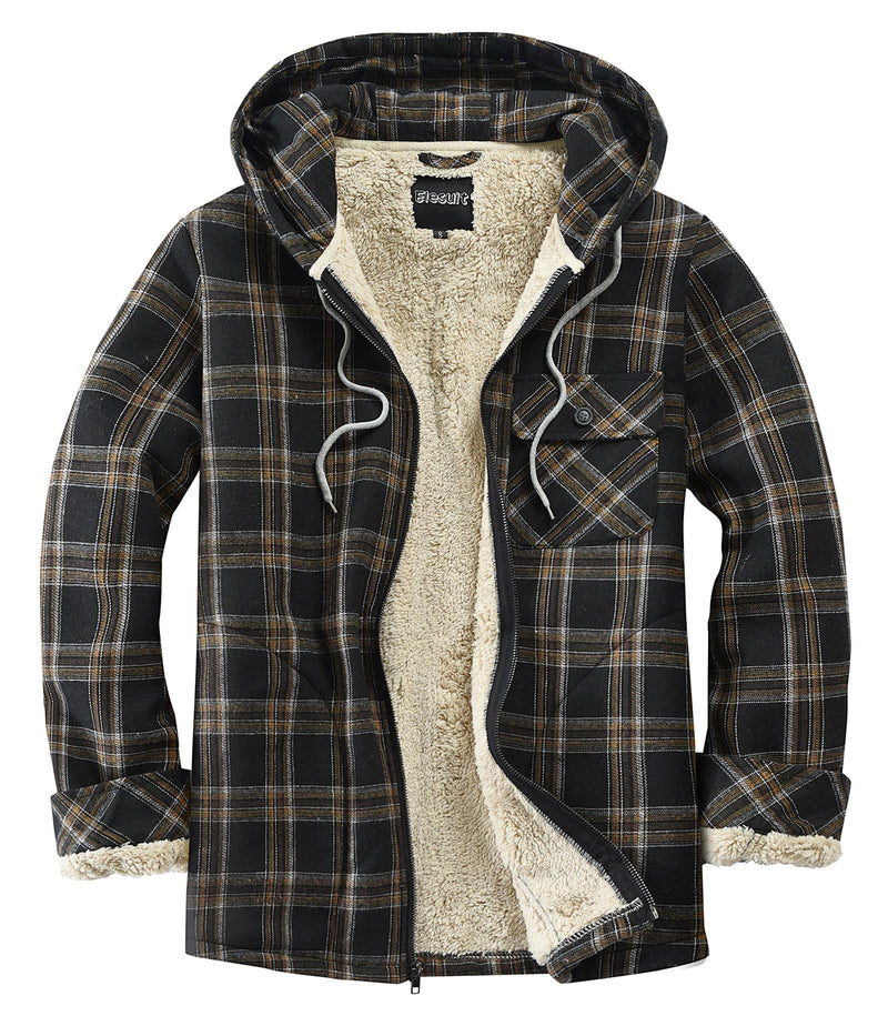 Elesuit Men's Full Zip Fleece Flannel Jacket Shirt Plaid Cotton Hoodie Coat