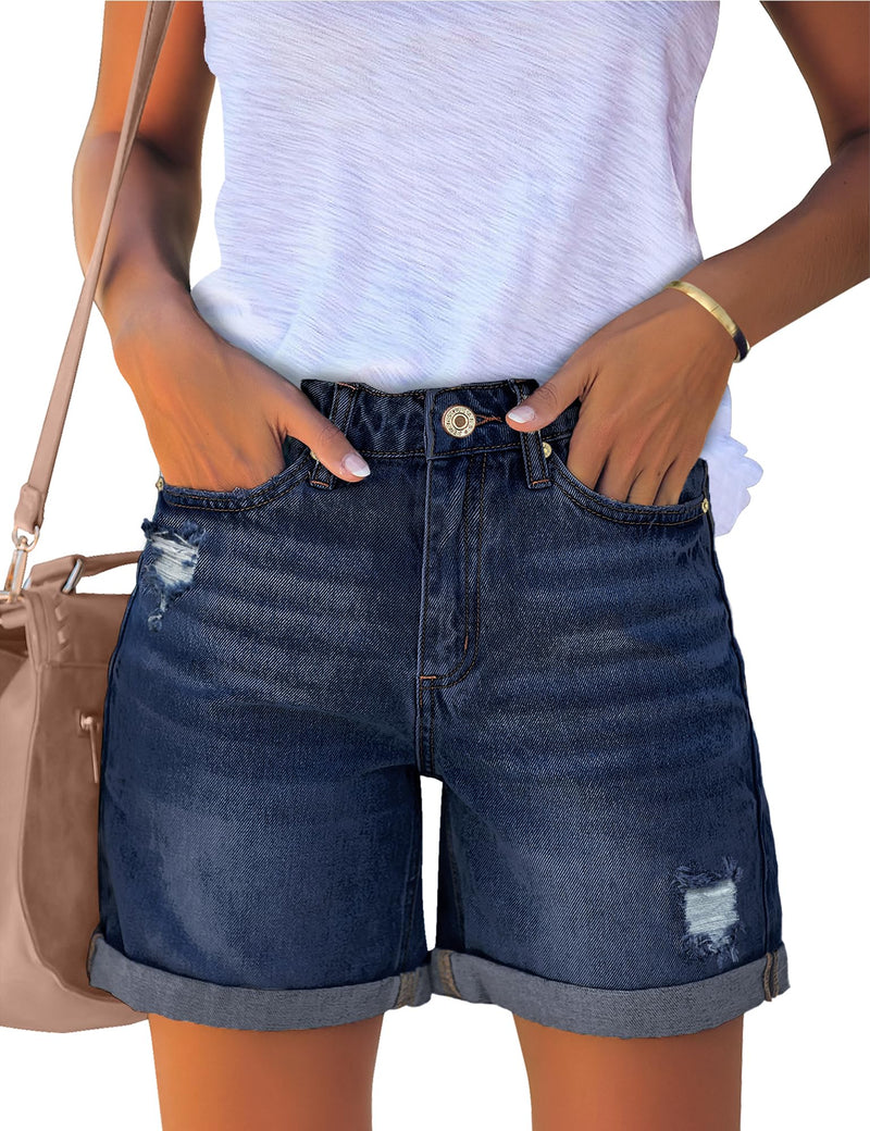 luvamia Women's Casual Ripped Denim Shorts High Rise Distressed Rolled Hem Jeans Shorts